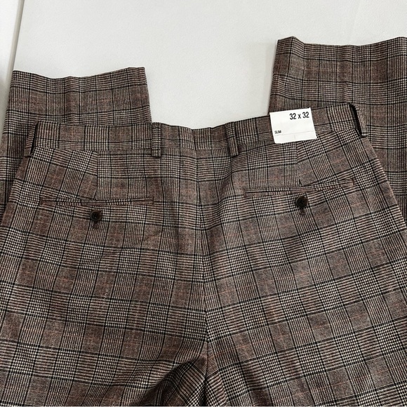 Express Brown Plaid Trousers Pants Size W32" X L28" Slim Zip Fly - Picture 2 of 9